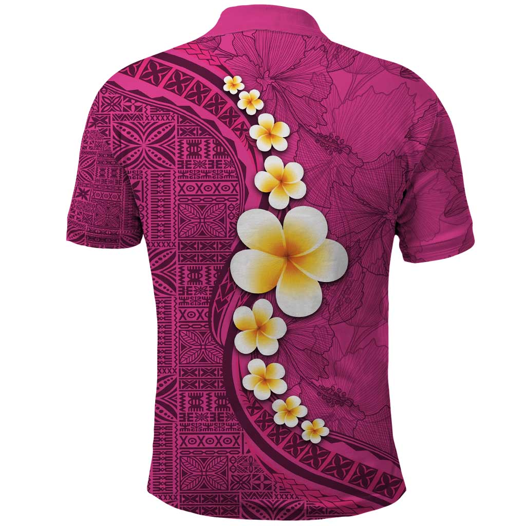Polynesian Hibiscus and Plumeria with Tapa Pattern Polo Shirt Pink Color LT03 - Polynesian Pride