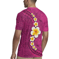 Polynesian Hibiscus and Plumeria with Tapa Pattern Rugby Jersey Pink Color