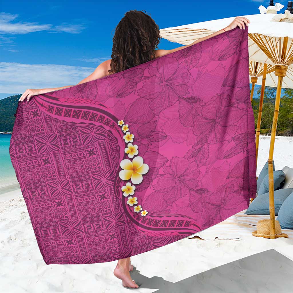 Polynesian Hibiscus and Plumeria with Tapa Pattern Sarong Pink Color