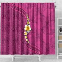 Polynesian Hibiscus and Plumeria with Tapa Pattern Shower Curtain Pink Color
