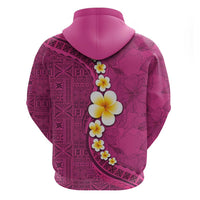 Polynesian Hibiscus and Plumeria with Tapa Pattern Zip Hoodie Pink Color