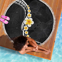 Pacific Hibiscus and Plumeria with Tapa Pattern Beach Blanket Black Color