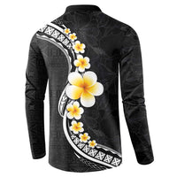 Pacific Hibiscus and Plumeria with Tapa Pattern Button Sweatshirt Black Color