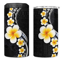 Pacific Hibiscus and Plumeria with Tapa Pattern 4 in 1 Can Cooler Tumbler Black Color