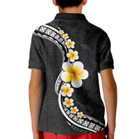 Pacific Hibiscus and Plumeria with Tapa Pattern Kid Polo Shirt Black Color LT03 - Polynesian Pride