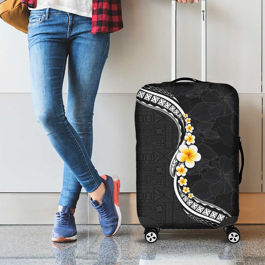 Pacific Hibiscus and Plumeria with Tapa Pattern Luggage Cover Black Color LT03 - Polynesian Pride