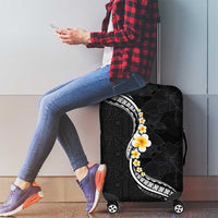 Pacific Hibiscus and Plumeria with Tapa Pattern Luggage Cover Black Color LT03 - Polynesian Pride