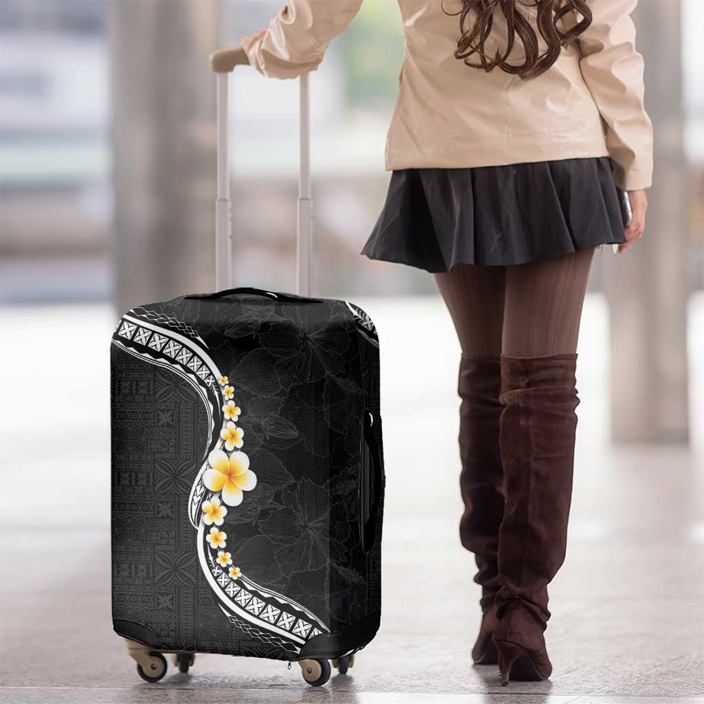 Pacific Hibiscus and Plumeria with Tapa Pattern Luggage Cover Black Color LT03 - Polynesian Pride