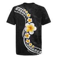 Pacific Hibiscus and Plumeria with Tapa Pattern Rugby Jersey Black Color