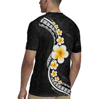 Pacific Hibiscus and Plumeria with Tapa Pattern Rugby Jersey Black Color