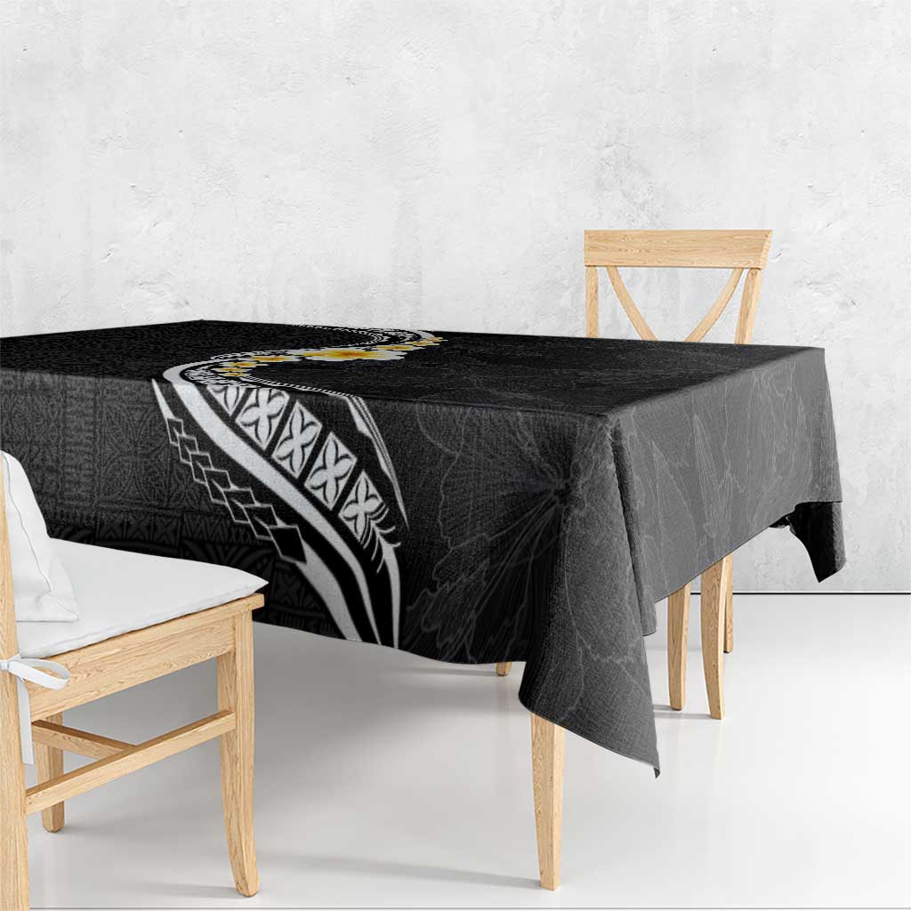 Pacific Hibiscus and Plumeria with Tapa Pattern Tablecloth Black Color