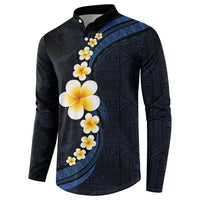 Pacific Hibiscus and Plumeria with Tapa Pattern Button Sweatshirt Dark Blue Color