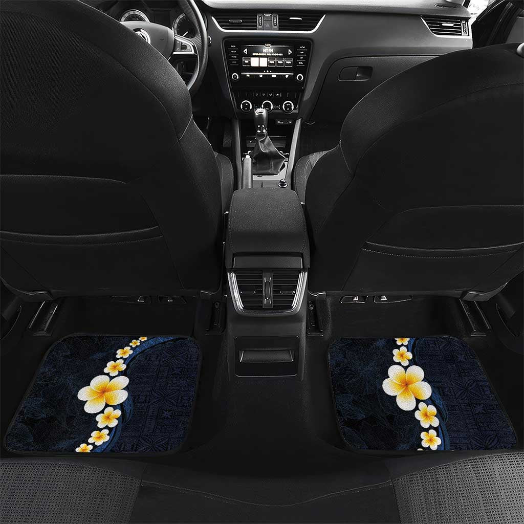 Pacific Hibiscus and Plumeria with Tapa Pattern Car Mats Dark Blue Color