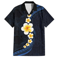 Pacific Hibiscus and Plumeria with Tapa Pattern Family Matching Tank Maxi Dress and Hawaiian Shirt Dark Blue Color