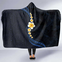 Pacific Hibiscus and Plumeria with Tapa Pattern Hooded Blanket Dark Blue Color LT03 One Size Blue - Polynesian Pride
