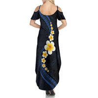 Pacific Hibiscus and Plumeria with Tapa Pattern Summer Maxi Dress Dark Blue Color LT03 - Polynesian Pride