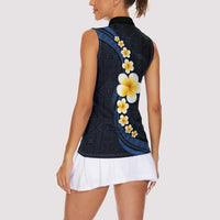 Pacific Hibiscus and Plumeria with Tapa Pattern Women Sleeveless Polo Shirt Dark Blue Color LT03 - Polynesian Pride