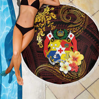 Tonga Ngatu and Hibiscus with Polynesian Tattoo Beach Blanket Gold and Oxblood Color