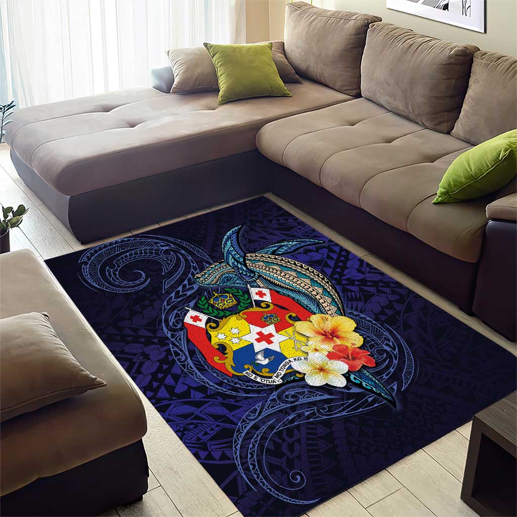 Tonga Vava'u Humpback Whale Blue Water Area Rug Polynesian Hibiscus Flowers