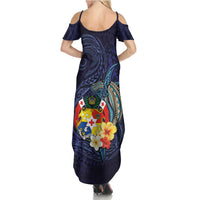 Tonga Vava'u Humpback Whale Blue Water Family Matching Summer Maxi Dress and Hawaiian Shirt Polynesian Hibiscus Flowers