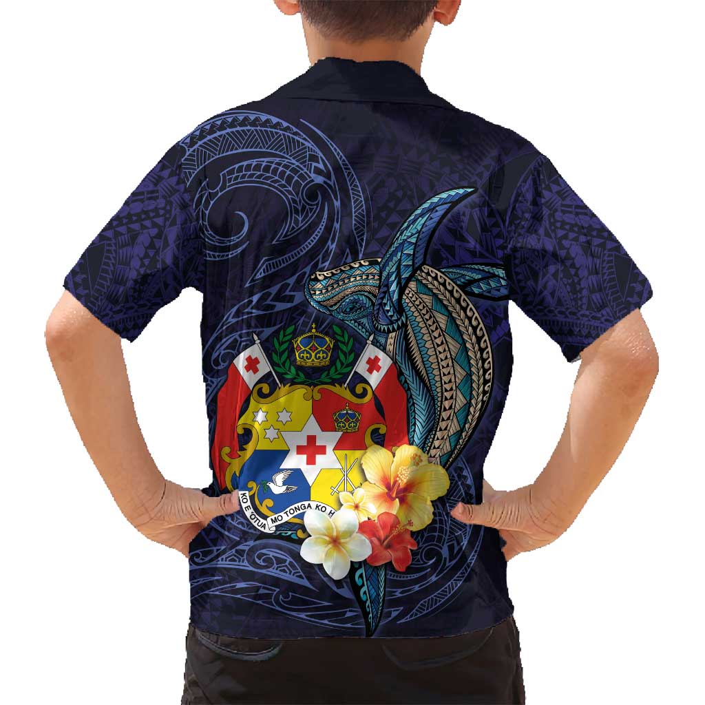 Tonga Vava'u Humpback Whale Blue Water Family Matching Tank Maxi Dress and Hawaiian Shirt Polynesian Hibiscus Flowers