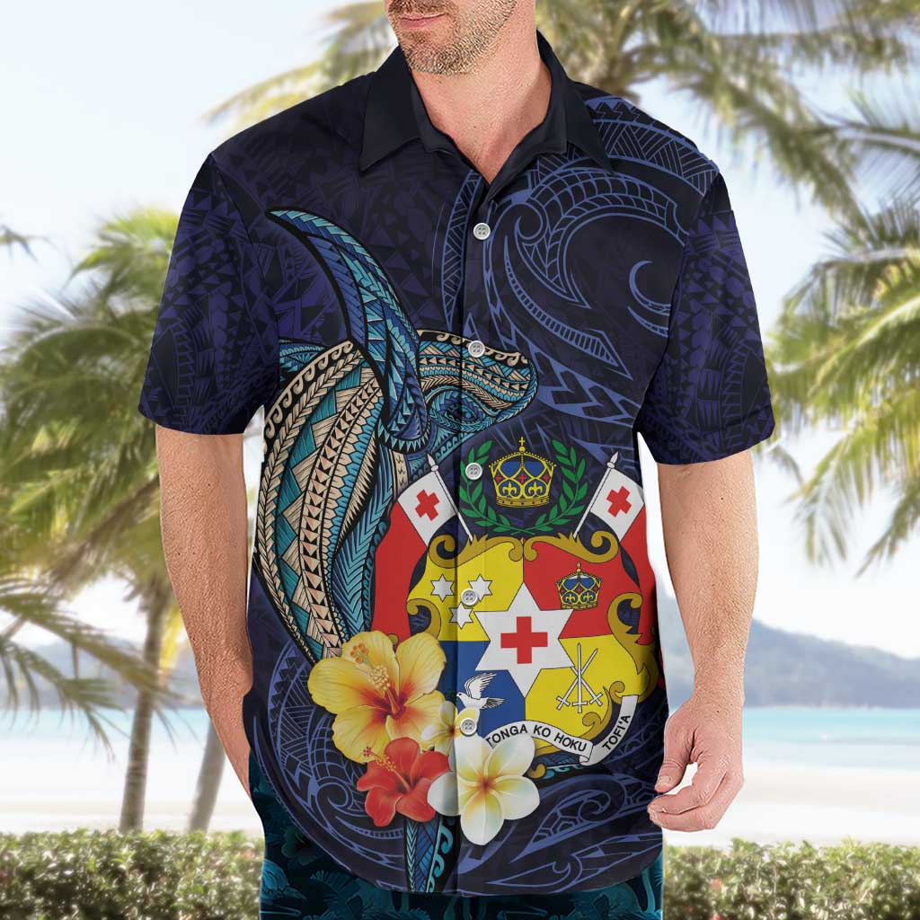 Tonga Vava'u Humpback Whale Blue Water Hawaiian Shirt Polynesian Hibiscus Flowers