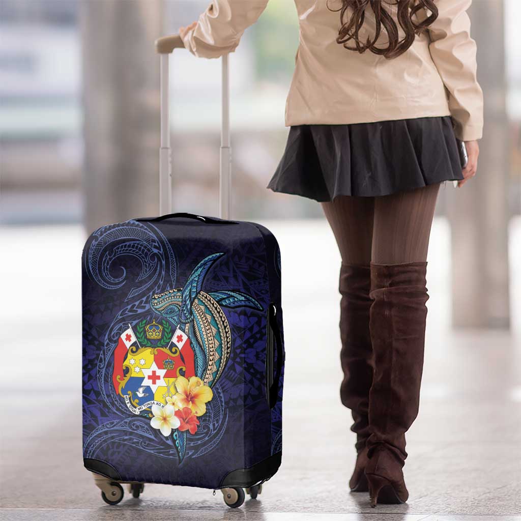 Tonga Vava'u Humpback Whale Blue Water Luggage Cover Polynesian Hibiscus Flowers