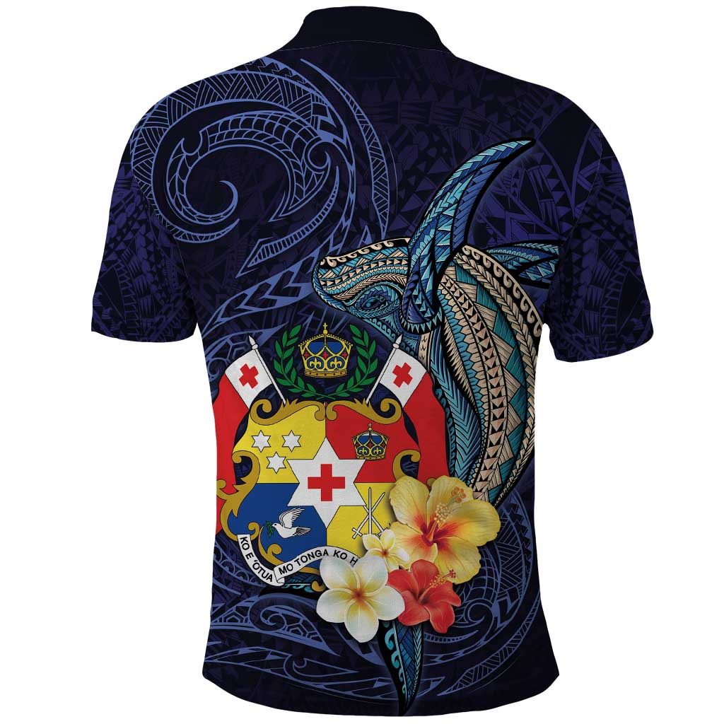 Tonga Vava'u Humpback Whale Blue Water Polo Shirt Polynesian Hibiscus Flowers