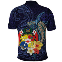 Tonga Vava'u Humpback Whale Blue Water Polo Shirt Polynesian Hibiscus Flowers