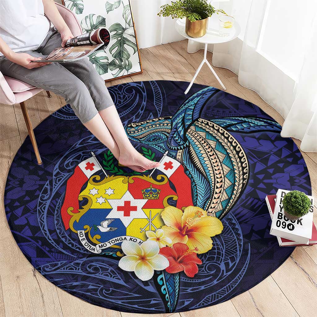 Tonga Vava'u Humpback Whale Blue Water Round Carpet Polynesian Hibiscus Flowers LT03 - Polynesian Pride