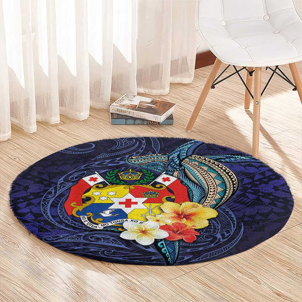 Tonga Vava'u Humpback Whale Blue Water Round Carpet Polynesian Hibiscus Flowers LT03 - Polynesian Pride