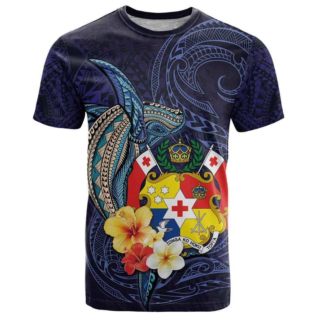 Tonga Vava'u Humpback Whale Blue Water T Shirt Polynesian Hibiscus Flowers LT03 Blue - Polynesian Pride