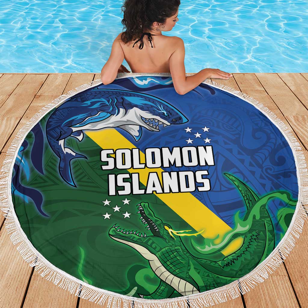Solomon Islands Polynesian Tribal Shark and Crocodile Beach Blanket
