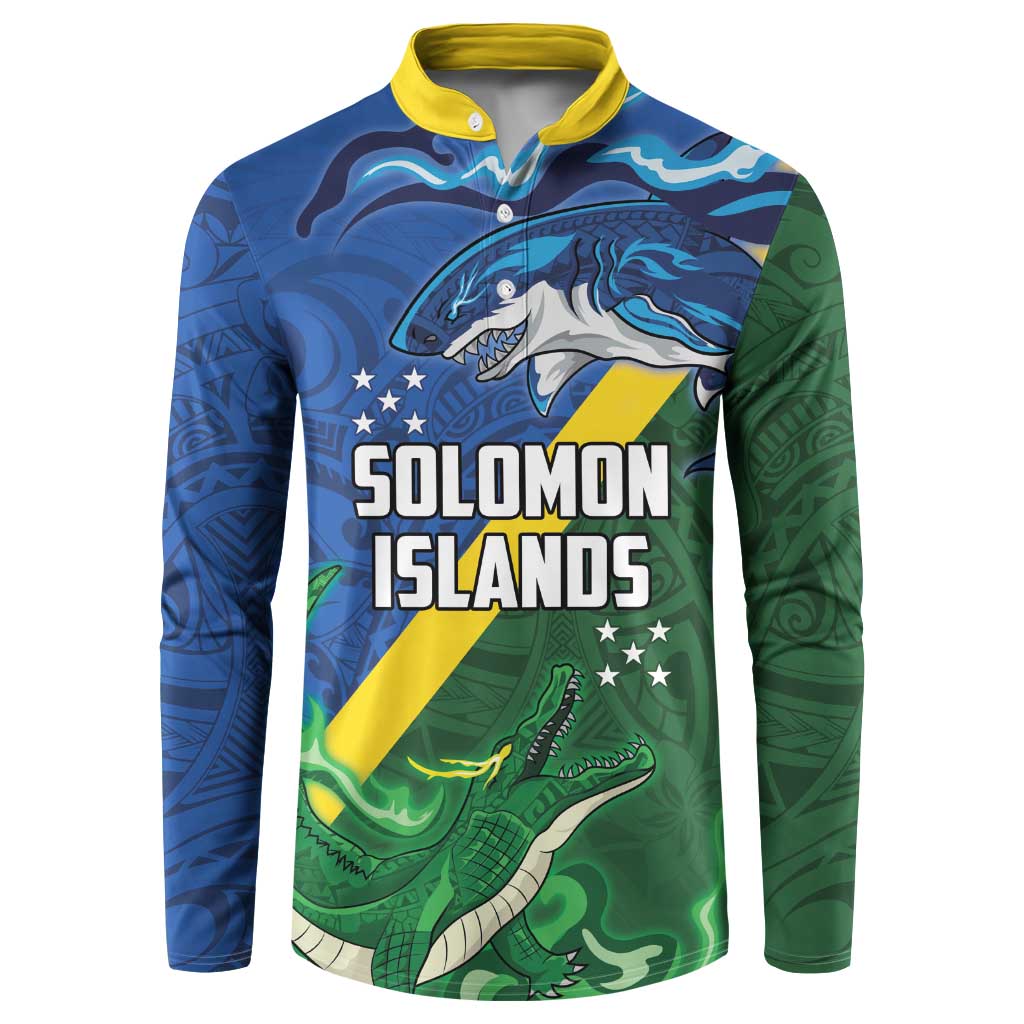 Solomon Islands Polynesian Tribal Shark and Crocodile Button Sweatshirt