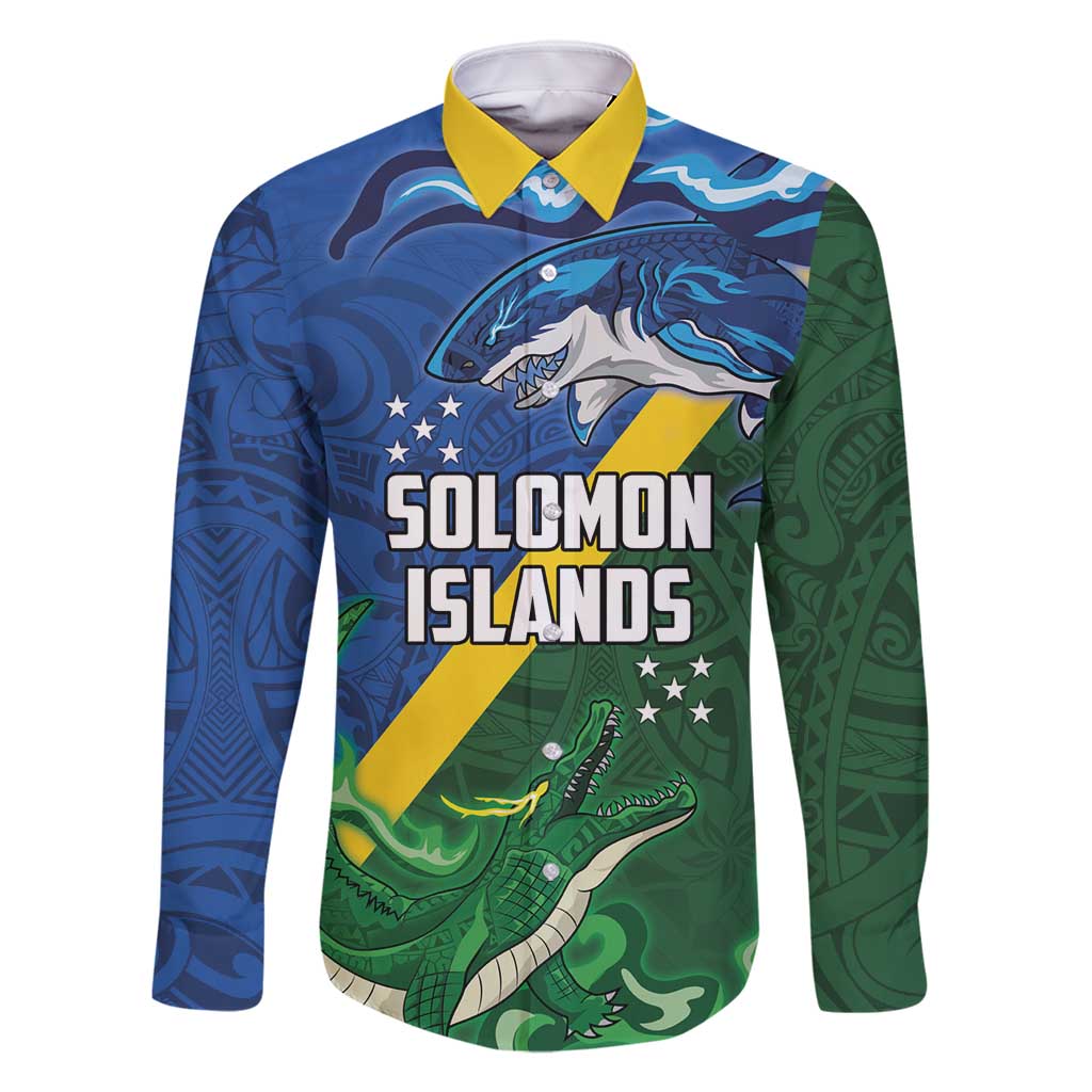 Solomon Islands Polynesian Tribal Shark and Crocodile Family Matching Summer Maxi Dress and Hawaiian Shirt
