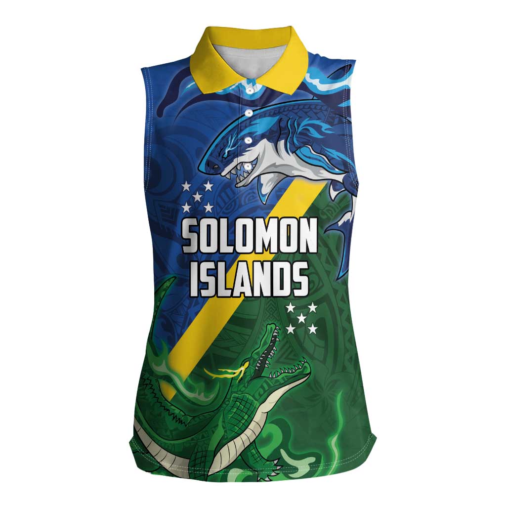 Solomon Islands Polynesian Tribal Shark and Crocodile Women Sleeveless Polo Shirt