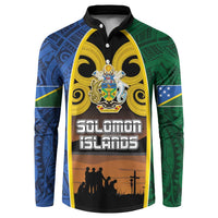 Solomon Islands Remembrance Day Button Sweatshirt Lest We Forget and Polynesian Tattoo Pattern