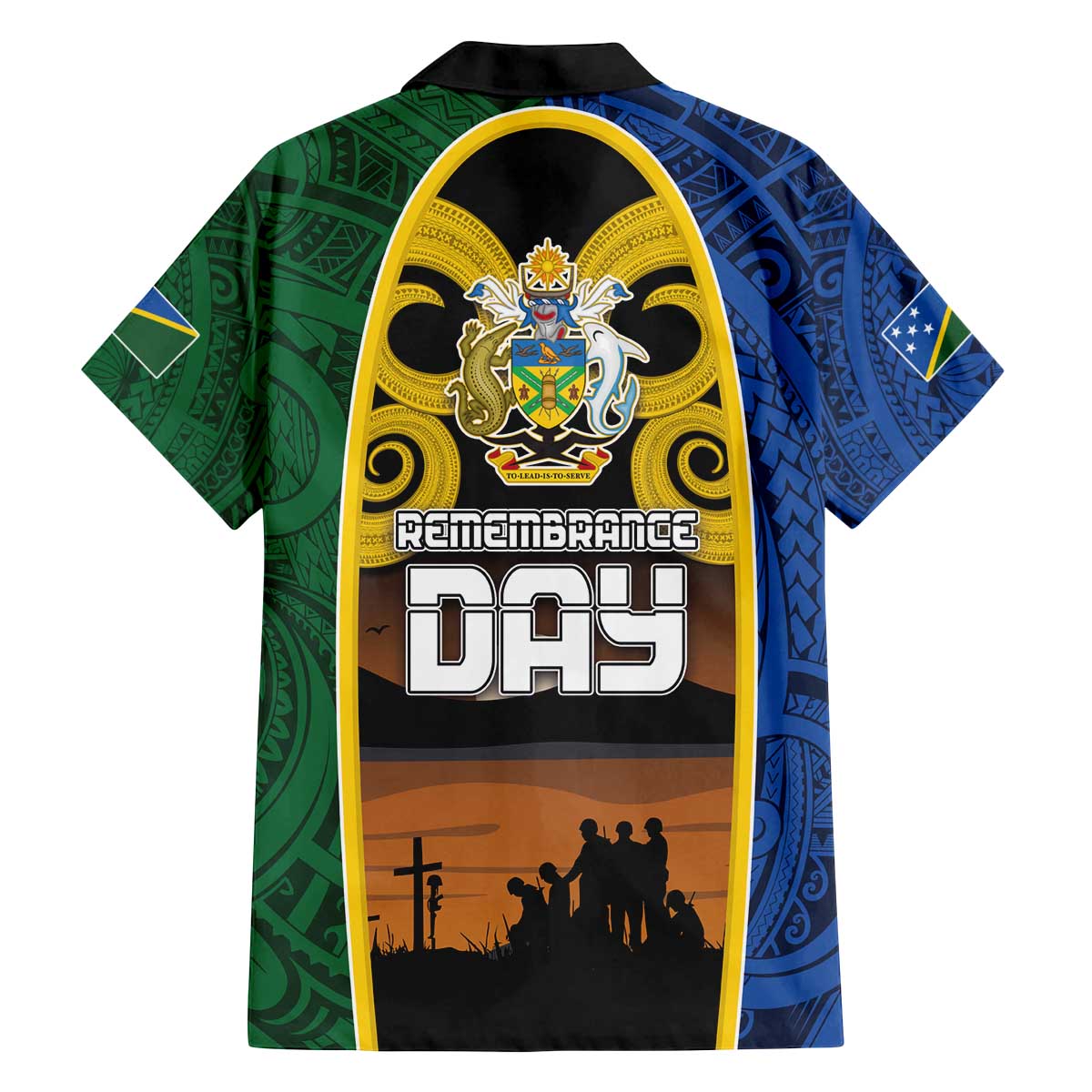 Solomon Islands Remembrance Day Family Matching Off The Shoulder Long Sleeve Dress and Hawaiian Shirt Lest We Forget and Polynesian Tattoo Pattern