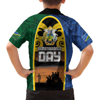 Solomon Islands Remembrance Day Family Matching Off Shoulder Short Dress and Hawaiian Shirt Lest We Forget and Polynesian Tattoo Pattern LT03 - Polynesian Pride