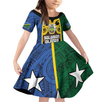 Solomon Islands Remembrance Day Family Matching Off Shoulder Short Dress and Hawaiian Shirt Lest We Forget and Polynesian Tattoo Pattern LT03 Daughter's Dress Black - Polynesian Pride