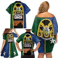 Solomon Islands Remembrance Day Family Matching Off Shoulder Short Dress and Hawaiian Shirt Lest We Forget and Polynesian Tattoo Pattern LT03 - Polynesian Pride