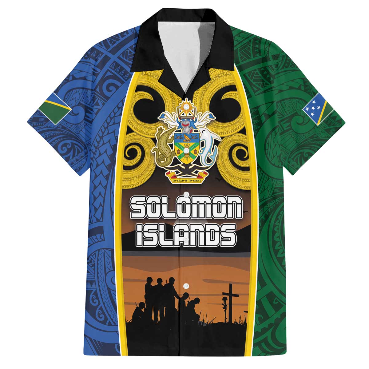 Solomon Islands Remembrance Day Family Matching Off Shoulder Short Dress and Hawaiian Shirt Lest We Forget and Polynesian Tattoo Pattern LT03 Dad's Shirt - Short Sleeve Black - Polynesian Pride