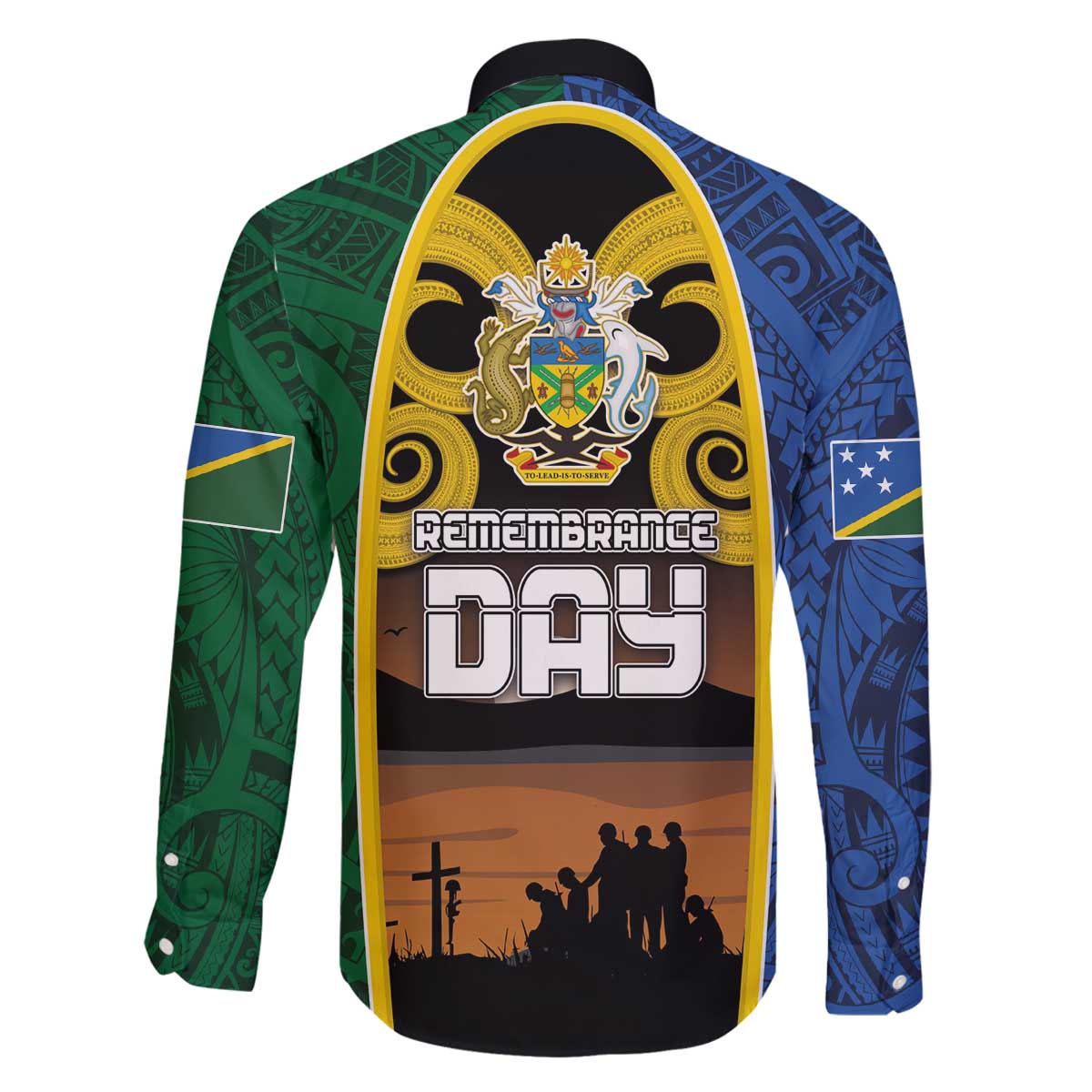 Solomon Islands Remembrance Day Family Matching Off Shoulder Short Dress and Hawaiian Shirt Lest We Forget and Polynesian Tattoo Pattern LT03 - Polynesian Pride