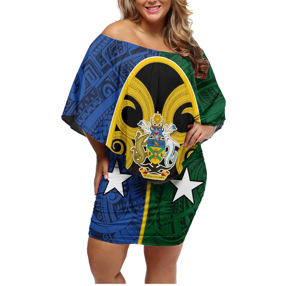 Solomon Islands Remembrance Day Family Matching Off Shoulder Short Dress and Hawaiian Shirt Lest We Forget and Polynesian Tattoo Pattern LT03 Mom's Dress Black - Polynesian Pride