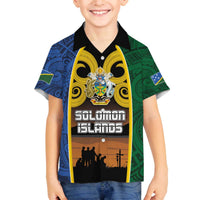 Solomon Islands Remembrance Day Family Matching Off Shoulder Short Dress and Hawaiian Shirt Lest We Forget and Polynesian Tattoo Pattern LT03 Son's Shirt Black - Polynesian Pride