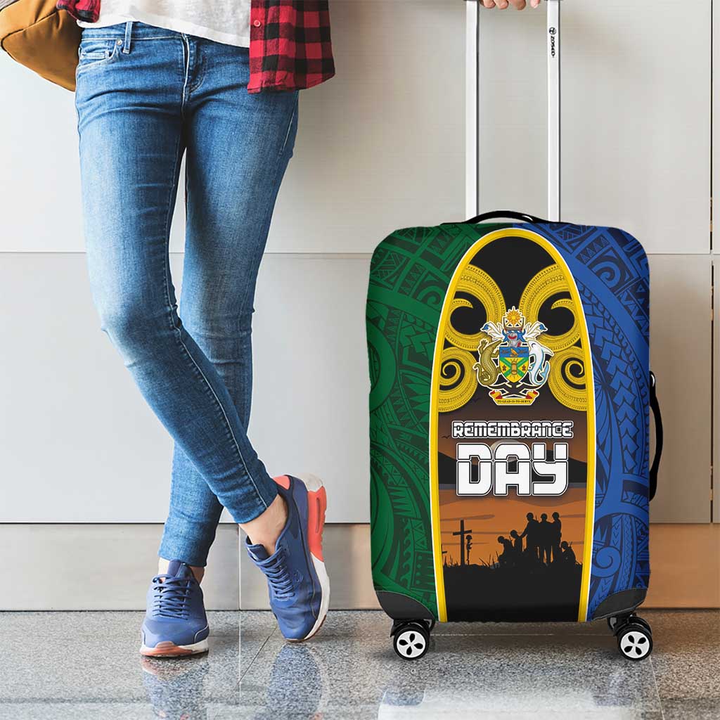 Solomon Islands Remembrance Day Luggage Cover Lest We Forget and Polynesian Tattoo Pattern