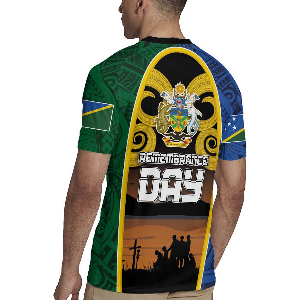 Solomon Islands Remembrance Day Rugby Jersey Lest We Forget and Polynesian Tattoo Pattern