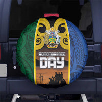 Solomon Islands Remembrance Day Spare Tire Cover Lest We Forget and Polynesian Tattoo Pattern