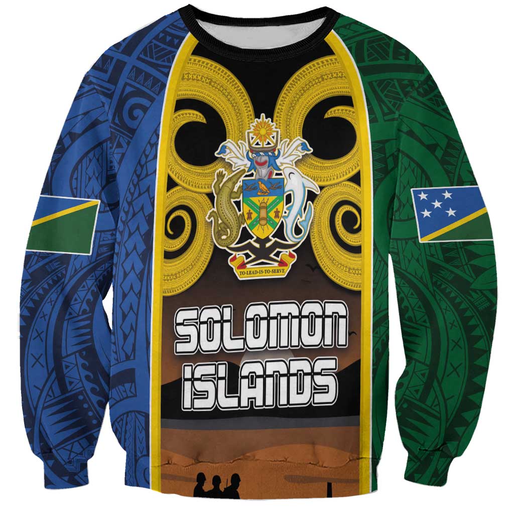 Solomon Islands Remembrance Day Sweatshirt Lest We Forget and Polynesian Tattoo Pattern