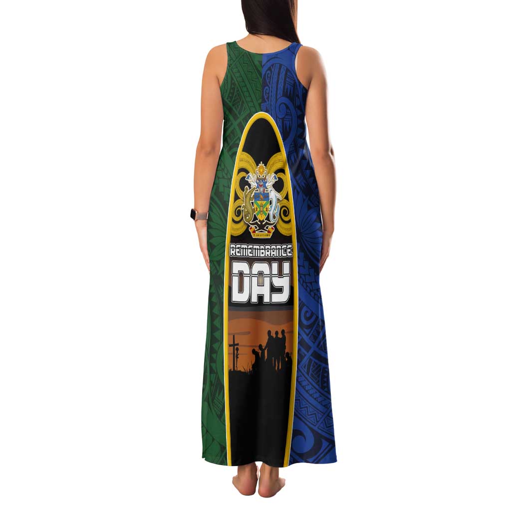 Solomon Islands Remembrance Day Tank Maxi Dress Lest We Forget and Polynesian Tattoo Pattern